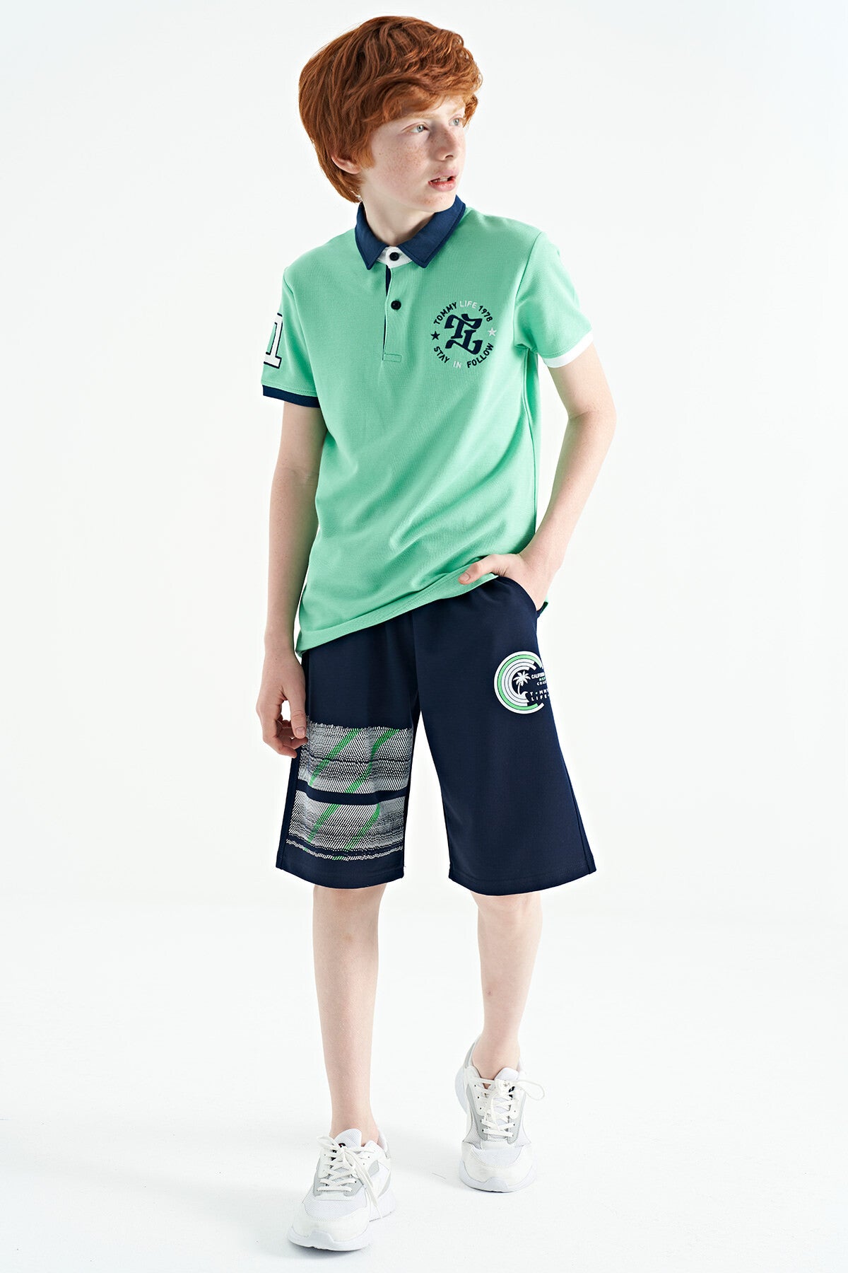 Indigo Print Detailed Laced Standard Fit Boys Shorts - 11125