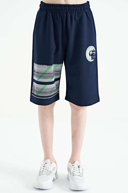 Indigo Print Detailed Laced Standard Fit Boys Shorts - 11125