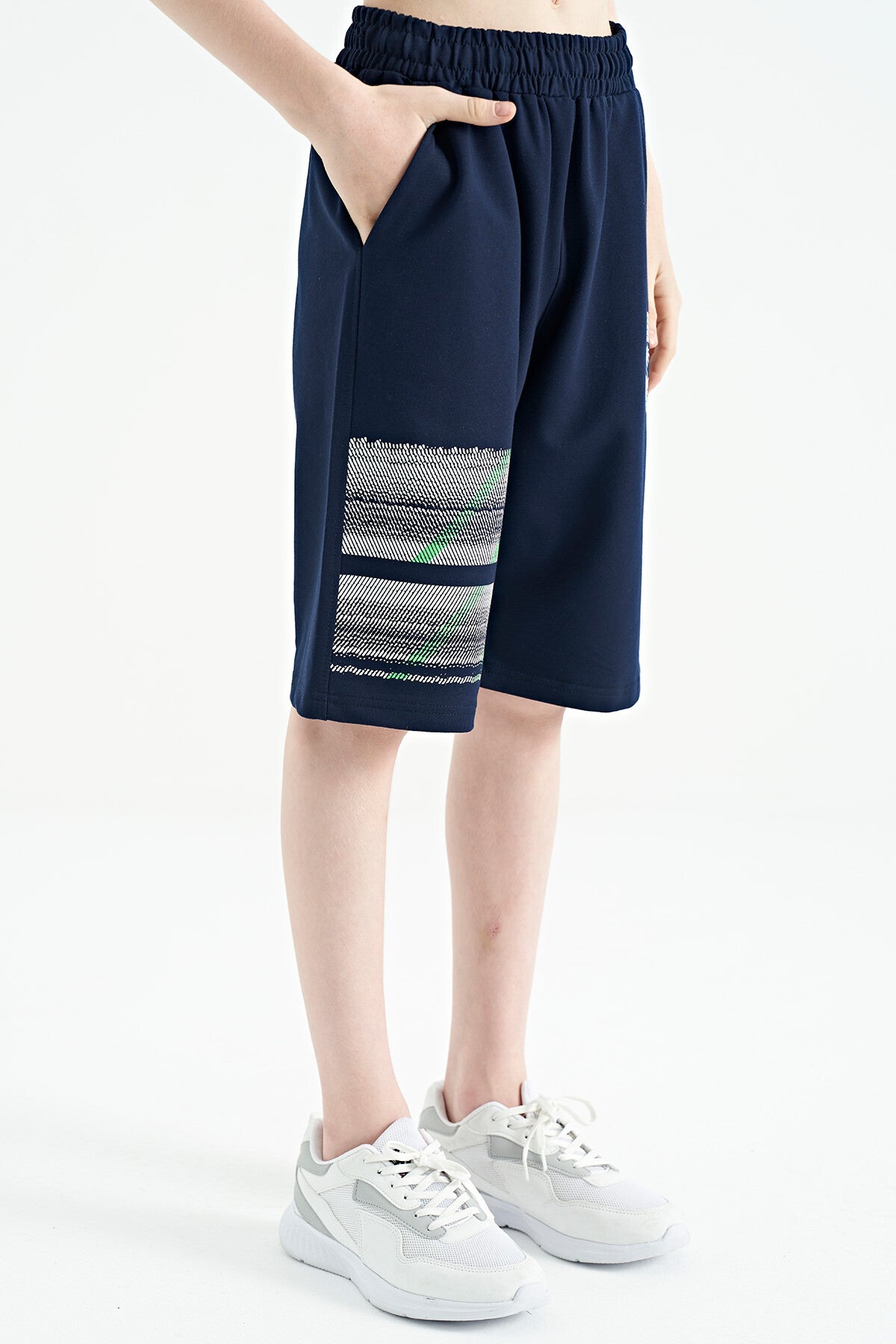 Indigo Print Detailed Laced Standard Fit Boys Shorts - 11125