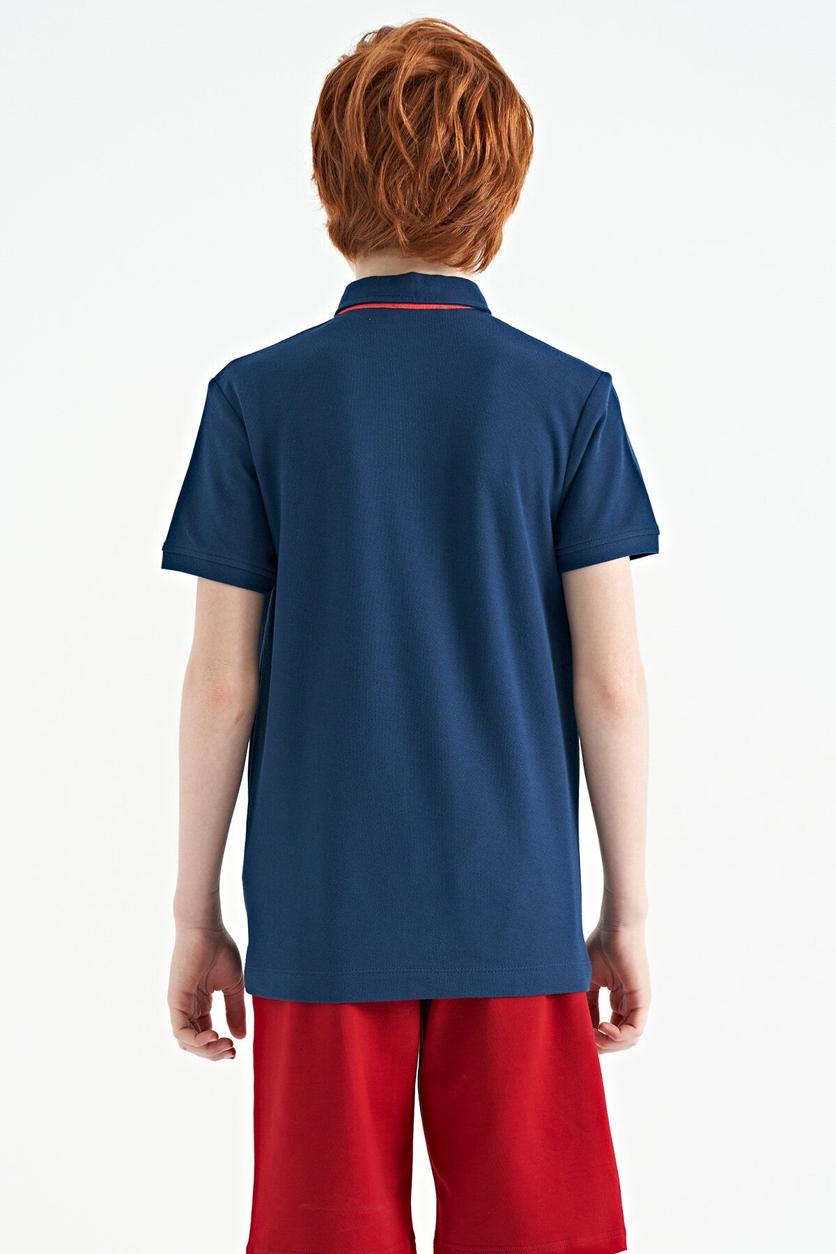 Indigo Print Detailed Standard Fit Polo Collar Boys' T-Shirt - 11140