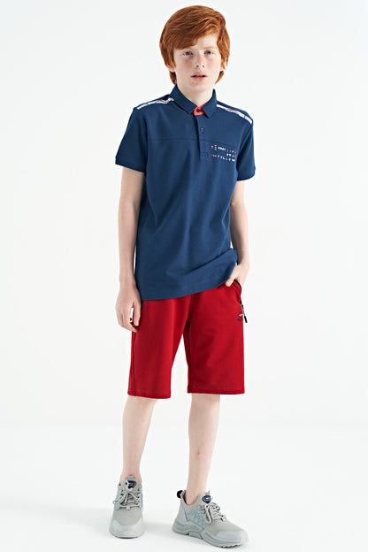 Indigo Print Detailed Standard Fit Polo Collar Boys' T-Shirt - 11140