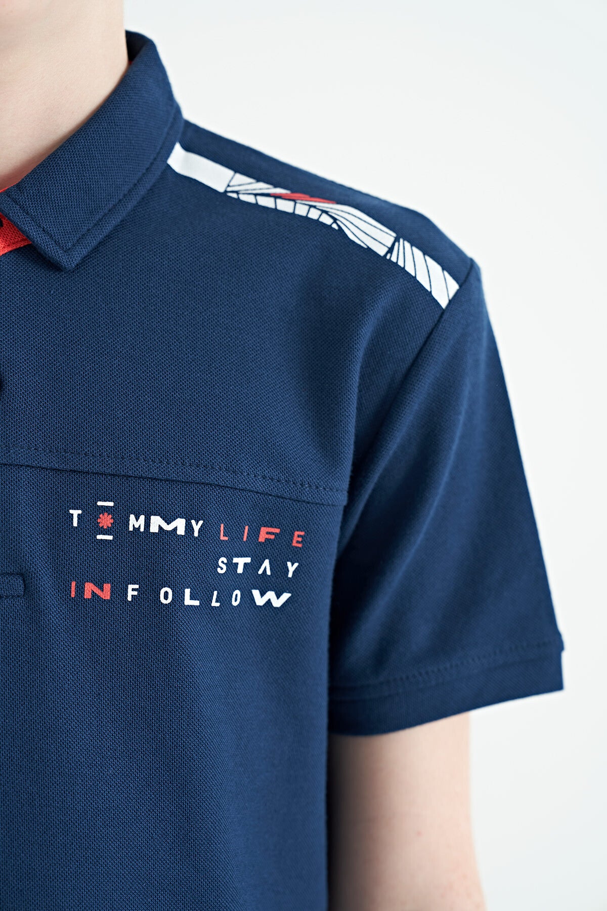 Indigo Print Detailed Standard Fit Polo Collar Boys' T-Shirt - 11140