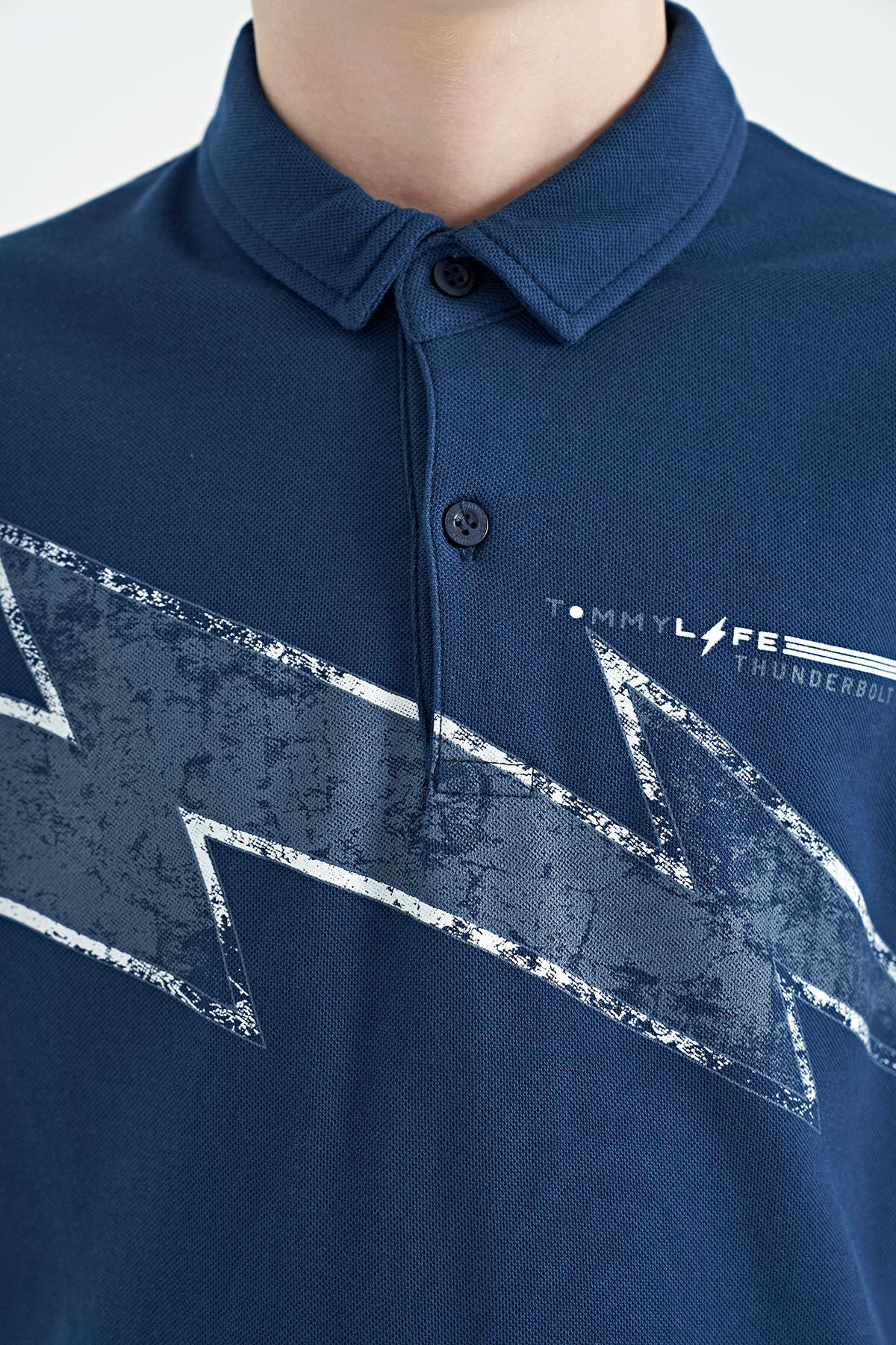 Indigo Print Detailed Standard Fit Polo Collar Boys T-Shirt - 11154