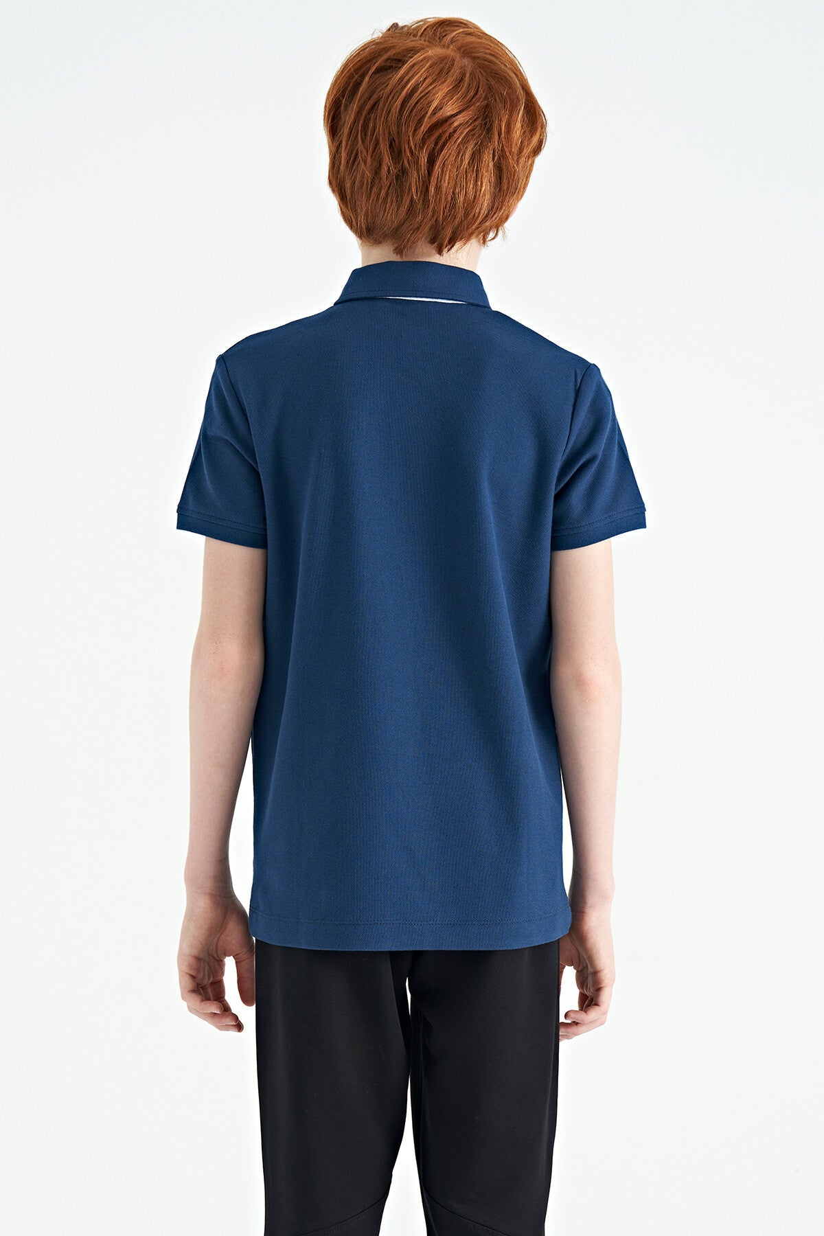 Indigo Print Detailed Standard Fit Polo Collar Boys T-Shirt - 11164
