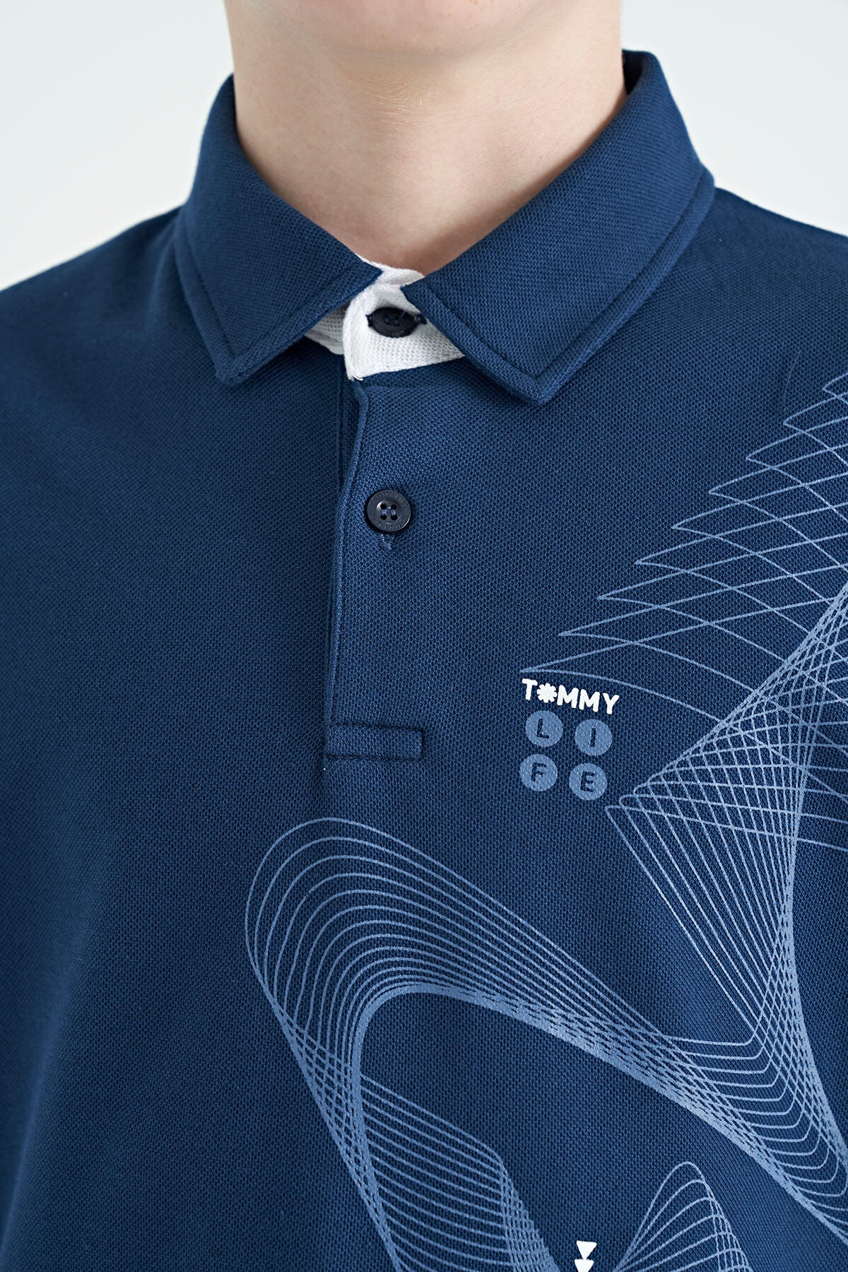 Indigo Print Detailed Standard Fit Polo Collar Boys T-Shirt - 11164