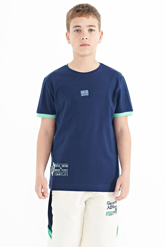 Indigo Printed Standard Fit O Collar Boys T-Shirt - 11097