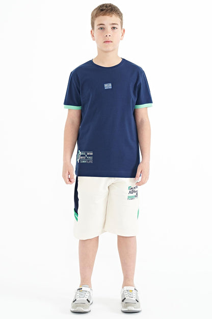Indigo Printed Standard Fit O Collar Boys T-Shirt - 11097