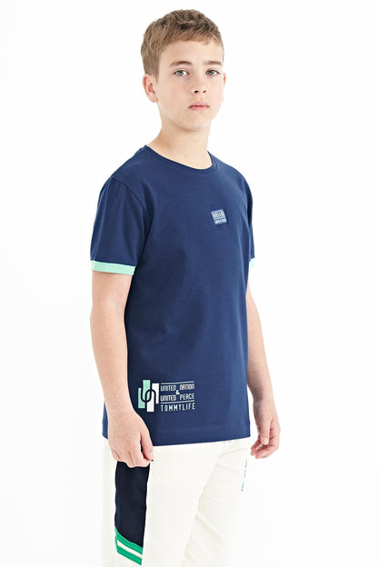 Indigo Printed Standard Fit O Collar Boys T-Shirt - 11097