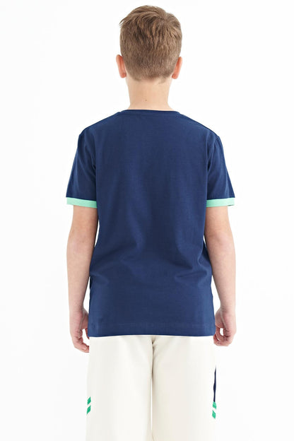 Indigo Printed Standard Fit O Collar Boys T-Shirt - 11097