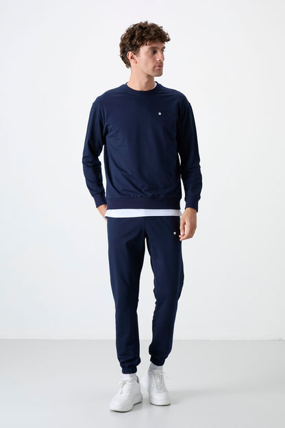 Indigo Casual O Collar Elastic Cuffed Cotton Men's Oversize Tracksuit Set - 85120