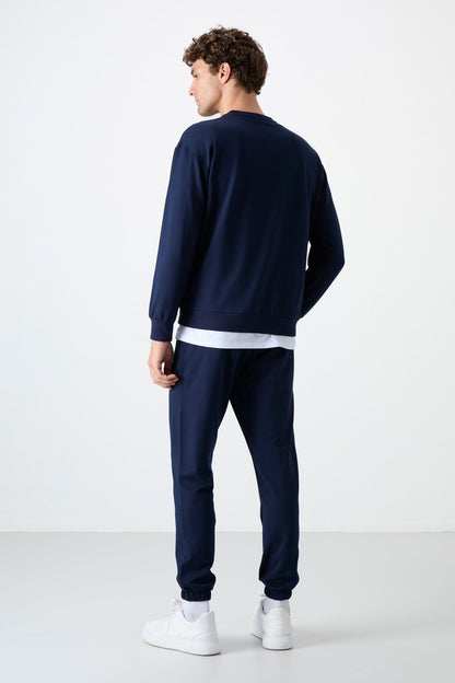 Indigo Casual O Collar Elastic Cuffed Cotton Men's Oversize Tracksuit Set - 85120