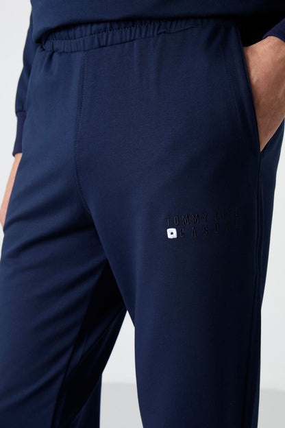 Indigo Casual O Collar Elastic Cuffed Cotton Men's Oversize Tracksuit Set - 85120