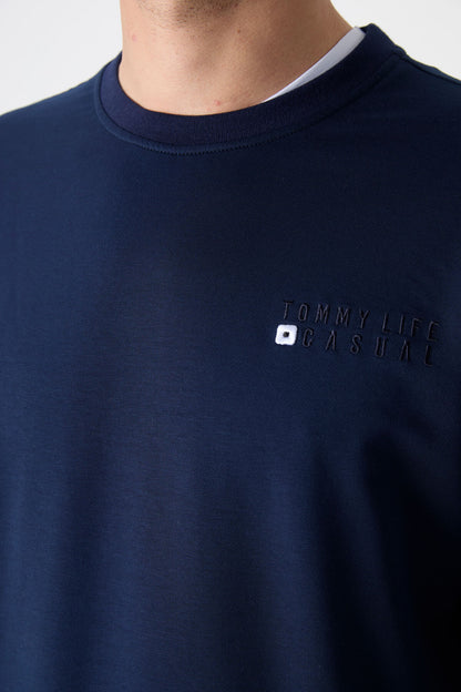 Indigo Casual O Collar Elastic Cuffed Cotton Men's Oversize Tracksuit Set - 85120