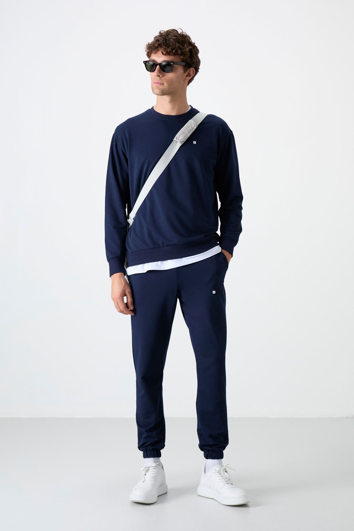 Indigo Casual O Collar Elastic Cuffed Cotton Men's Oversize Tracksuit Set - 85120