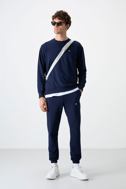Indigo Casual O Collar Elastic Cuffed Cotton Men's Oversize Tracksuit Set - 85120