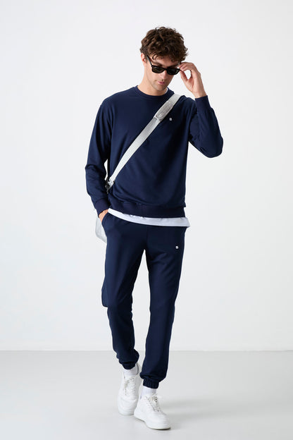 Indigo Casual O Collar Elastic Cuffed Cotton Men's Oversize Tracksuit Set - 85120