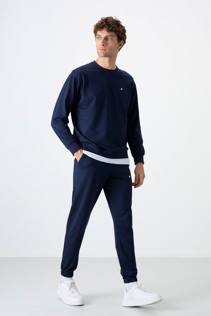 Indigo Casual O Collar Elastic Cuffed Cotton Men's Oversize Tracksuit Set - 85120