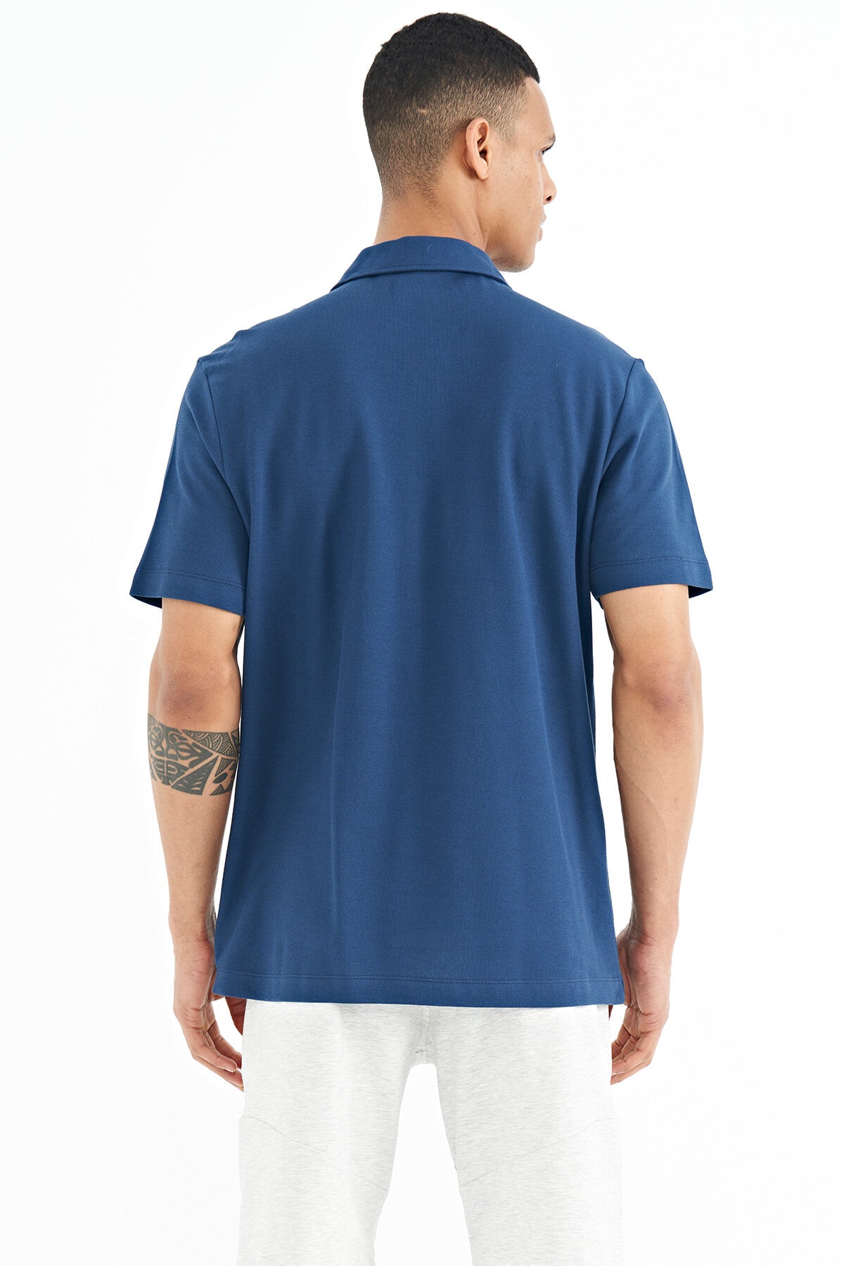 Indigo Chest Detailed Printed Standard Fit Polo Collar Men's T-Shirt - 88241