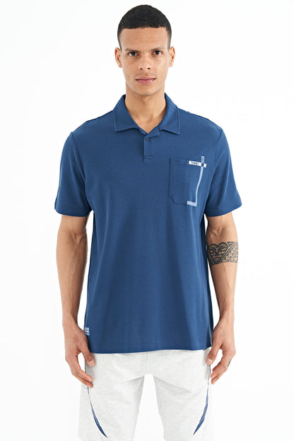 Indigo Chest Detailed Printed Standard Fit Polo Collar Men's T-Shirt - 88241