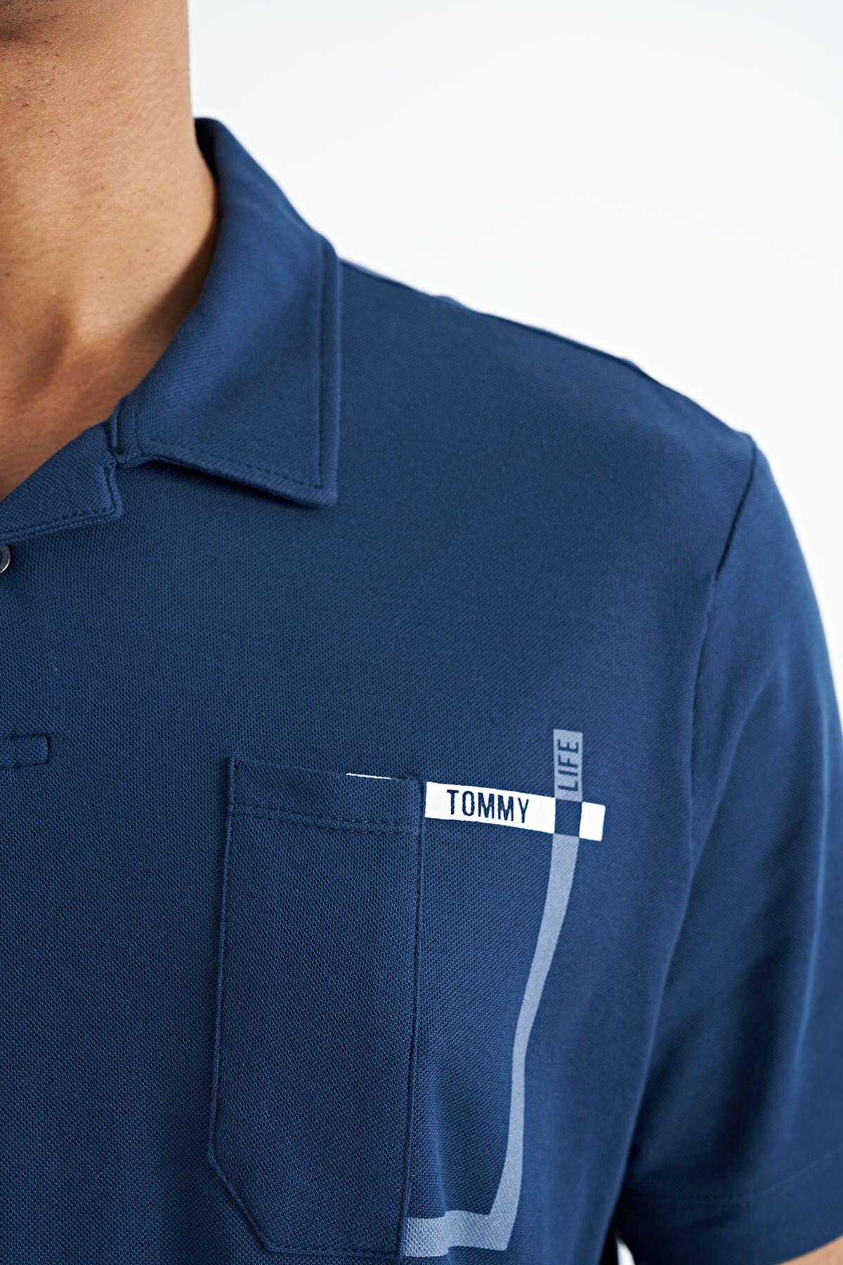 Indigo Chest Detailed Printed Standard Fit Polo Collar Men's T-Shirt - 88241