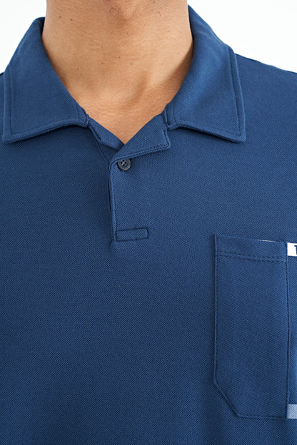 Indigo Chest Detailed Printed Standard Fit Polo Collar Men's T-Shirt - 88241