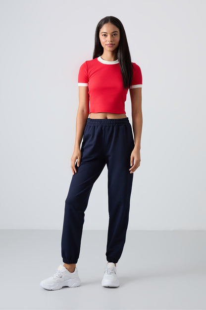 Indigo High Waist Comfort Fit Ribbed Cuff Women's Tracksuit Bottom - 94583