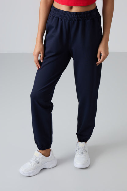 Indigo High Waist Comfort Fit Ribbed Cuff Women's Tracksuit Bottom - 94583