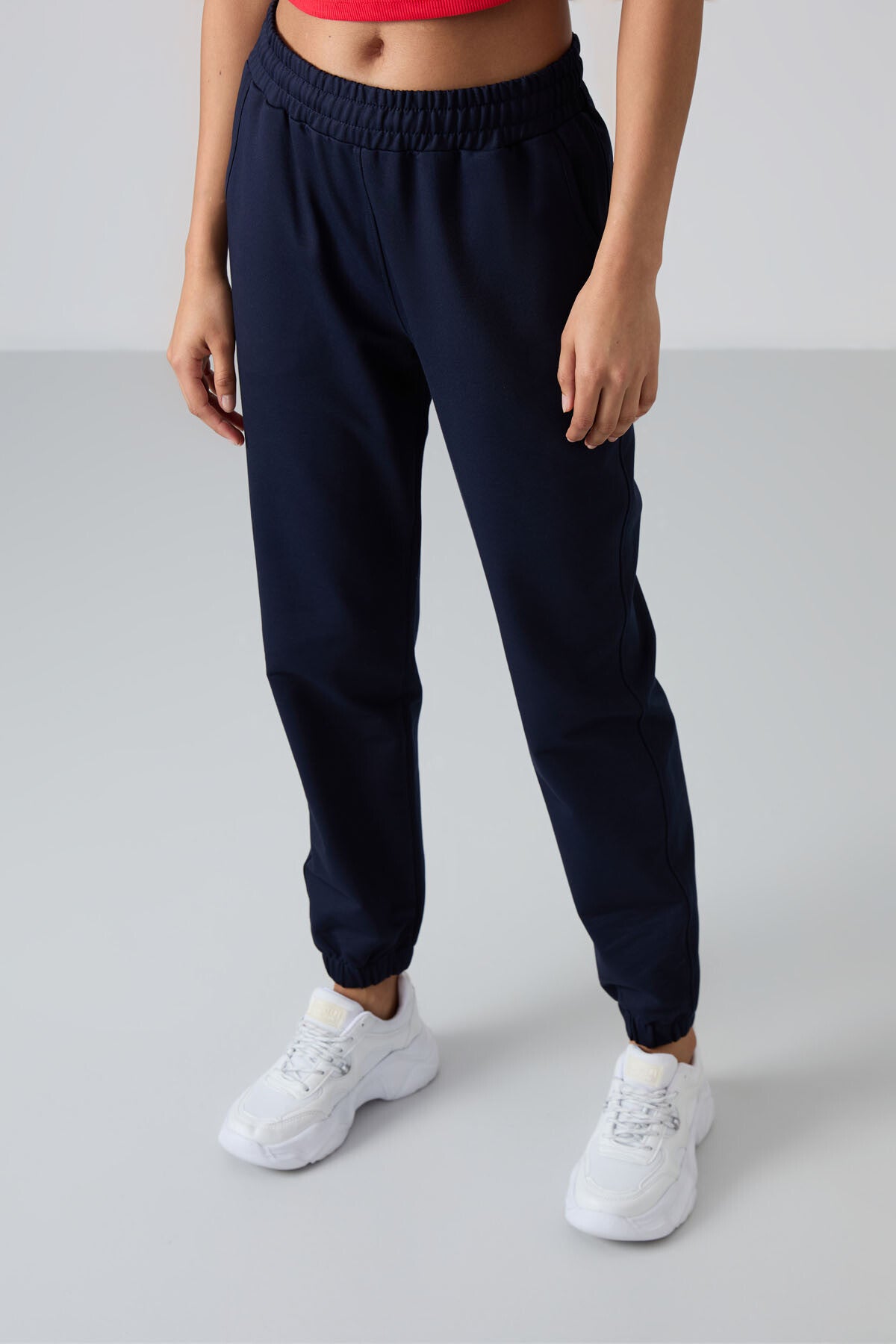 Indigo High Waist Comfort Fit Ribbed Cuff Women's Tracksuit Bottom - 94583
