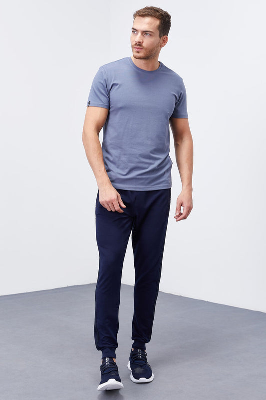 Indigo Double Hem Striped Standard Fit Jogger Men's Tracksuit Bottom - 84694