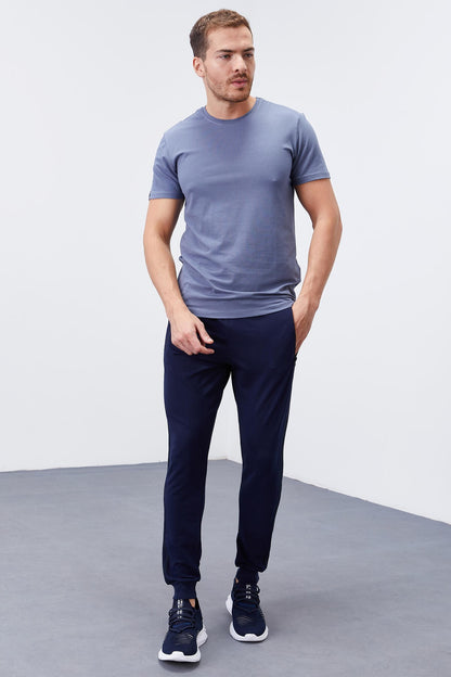 Indigo Double Hem Striped Standard Fit Jogger Men's Tracksuit Bottom - 84694