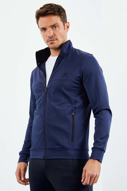 Indigo Blue High Collar Zippered Standard Fit Cuff Men's Tracksuit Set - 85160