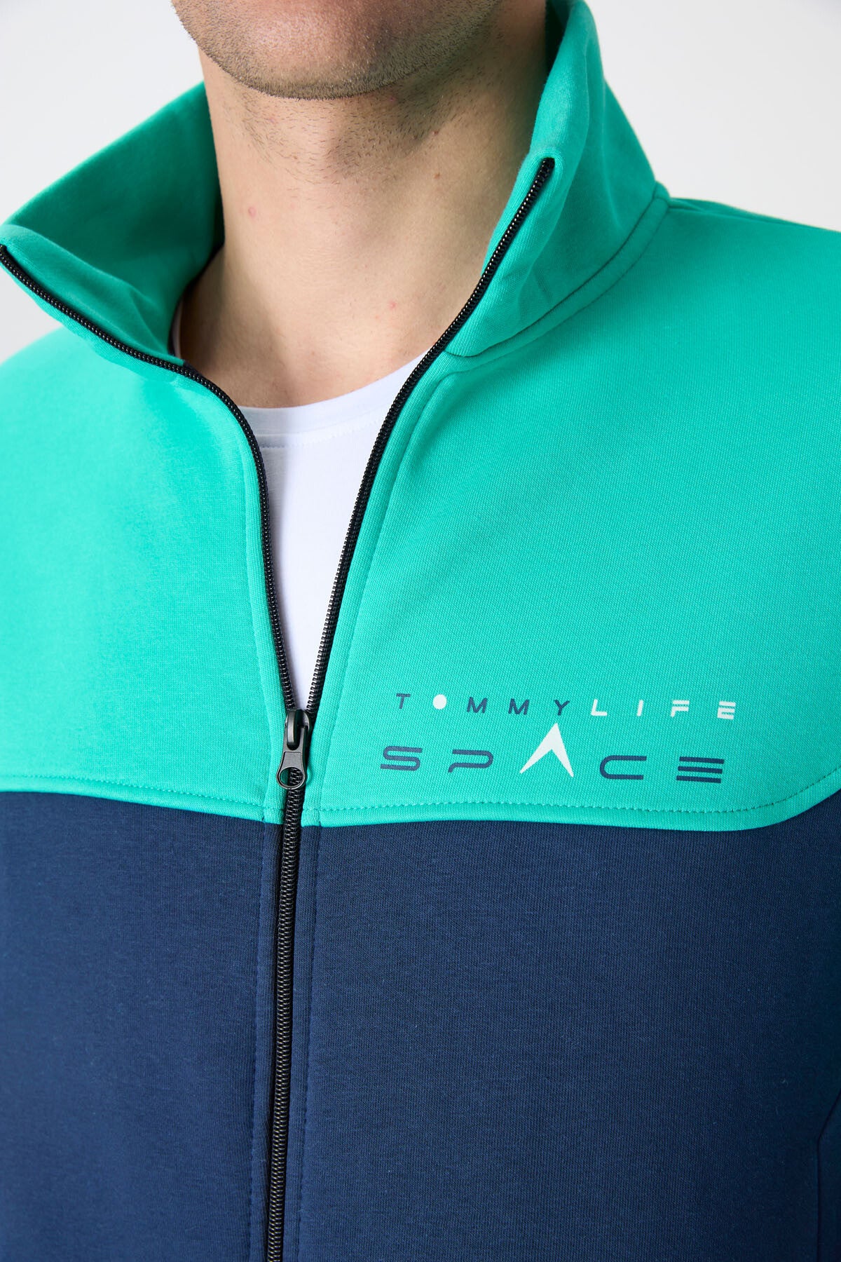 Indigo Stand-Up Collar Color Gradient Fleece-Lined Men's Tracksuit Set - 85186