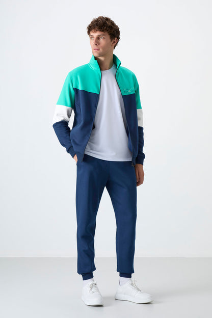 Indigo Stand-Up Collar Color Gradient Fleece-Lined Men's Tracksuit Set - 85186