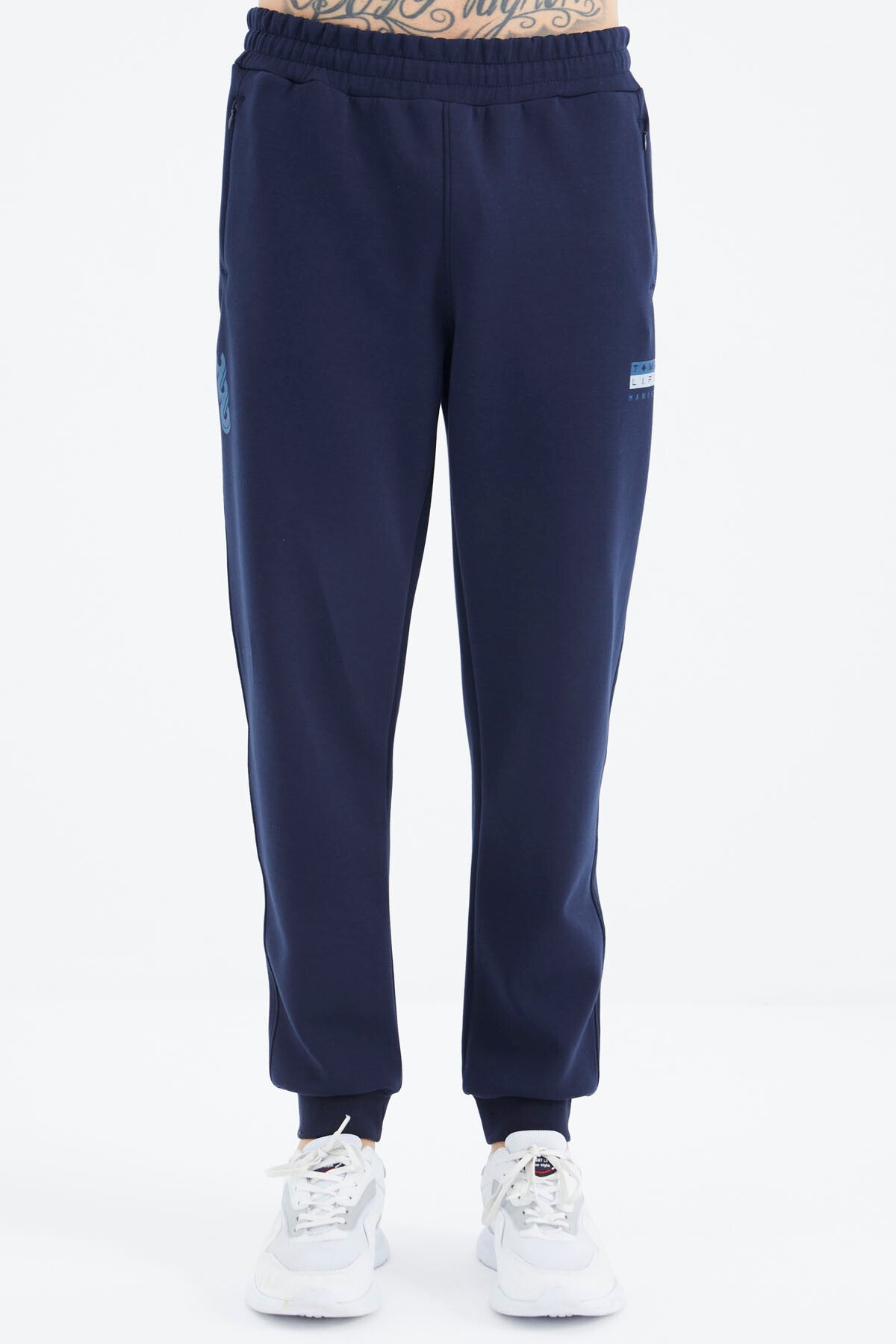 Indigo Blue Stand Collar Half-Zip Hidden Pocket Detailed Relax Fit Men's Tracksuit Set - 85221