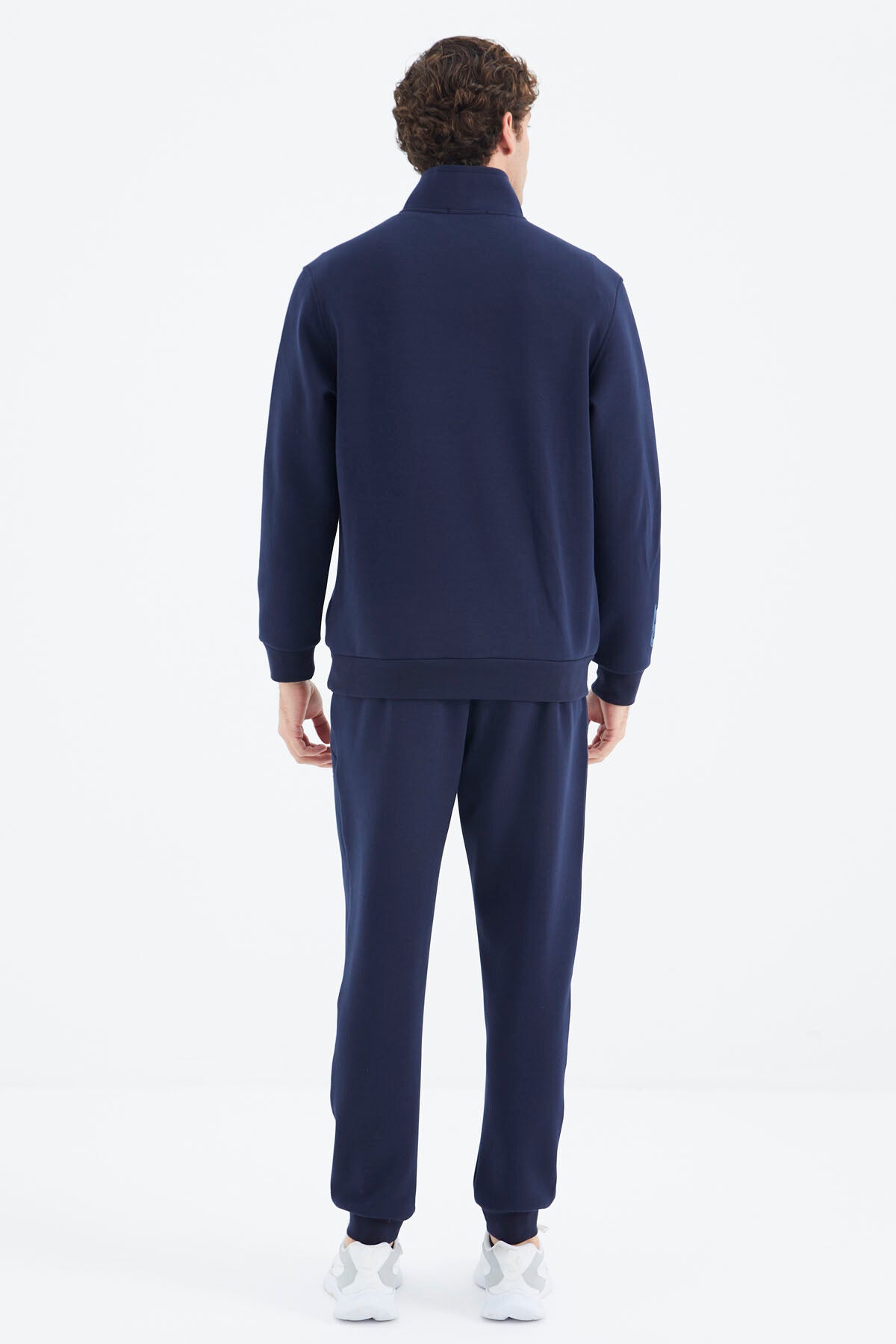 Indigo Blue Stand Collar Half-Zip Hidden Pocket Detailed Relax Fit Men's Tracksuit Set - 85221