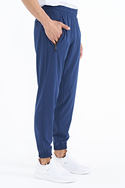 Indigo Men's Basic Pocketed Laced Comfort Fit Elastic Cuffed Tracksuit Bottom - 84826