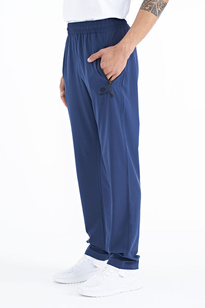 Indigo Men's Zippered Three-Pocket Standard Fit Classic Hem Tracksuit Bottom - 84768