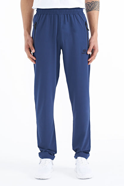 Indigo Men's Zippered Three-Pocket Standard Fit Classic Hem Tracksuit Bottom - 84768