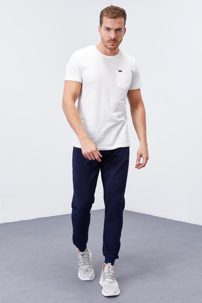 Indigo Zippered Pocketed Straight Fit Jogger Men's Tracksuit Bottom - 84343