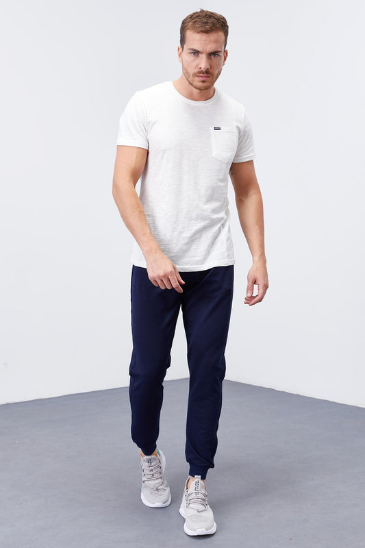 Indigo Zippered Pocketed Straight Fit Jogger Men's Tracksuit Bottom - 84343