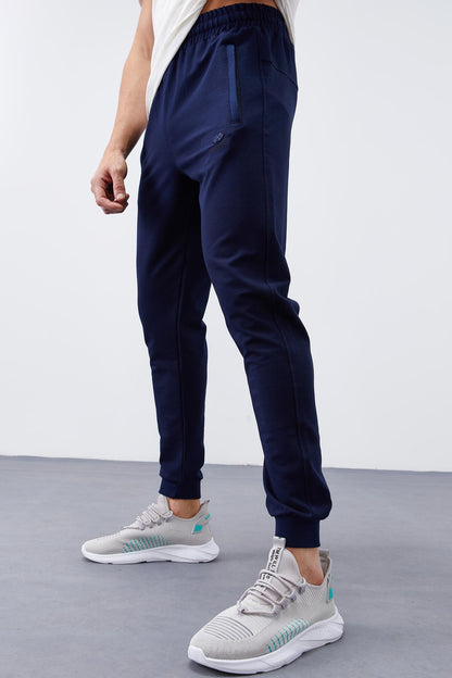 Indigo Zippered Pocketed Straight Fit Jogger Men's Tracksuit Bottom - 84343