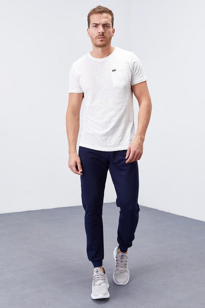 Indigo Zippered Pocketed Straight Fit Jogger Men's Tracksuit Bottom - 84343