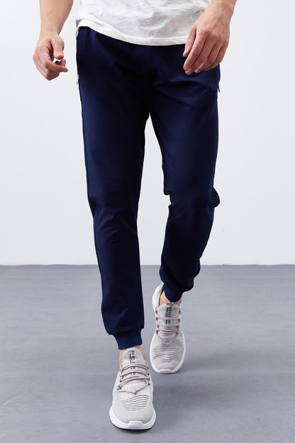 Indigo Zippered Pocketed Straight Fit Jogger Men's Tracksuit Bottom - 84343