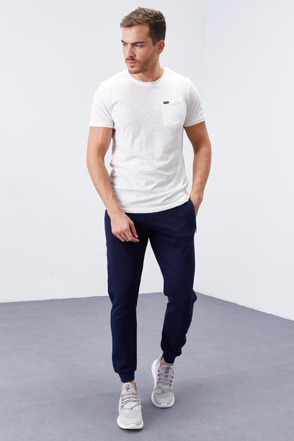 Indigo Zippered Pocketed Straight Fit Jogger Men's Tracksuit Bottom - 84343