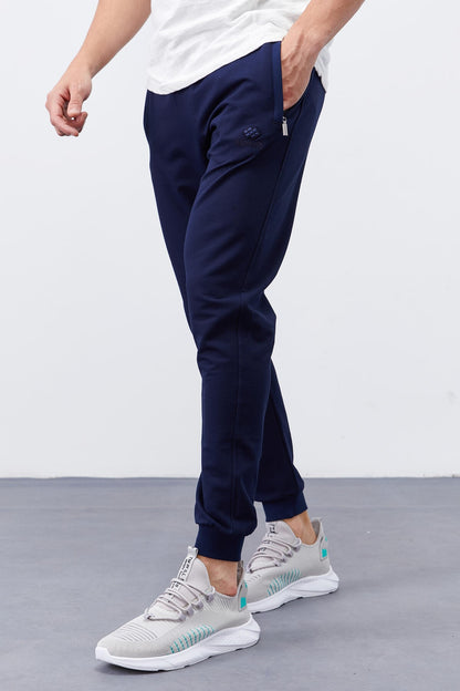Indigo Zippered Pocketed Straight Fit Jogger Men's Tracksuit Bottom - 84343
