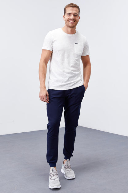 Indigo Zippered Pocketed Straight Fit Jogger Men's Tracksuit Bottom - 84343