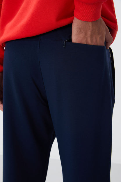 Indigo Zippered Pocket Straight Fit Classic Hem Men's Tracksuit Bottom - 84669