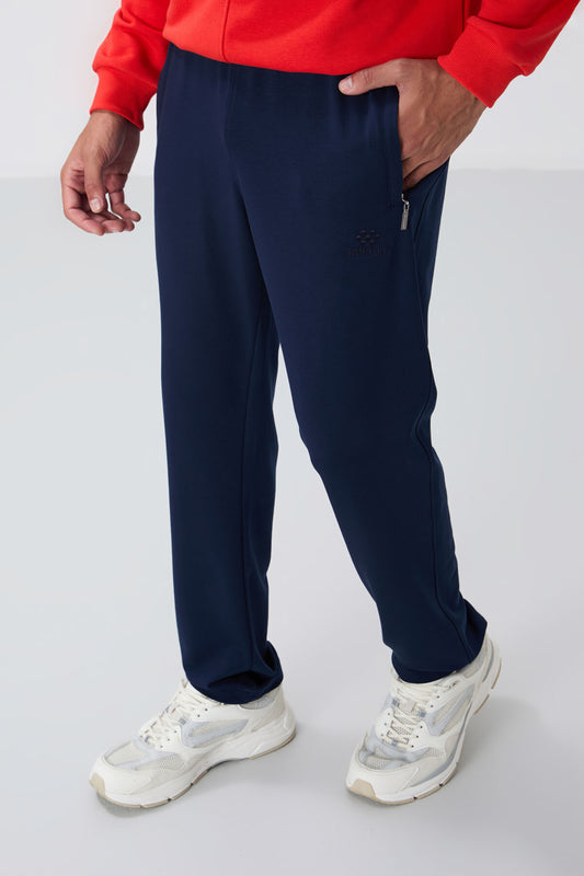 Indigo Zippered Pocket Straight Fit Classic Hem Men's Tracksuit Bottom - 84669