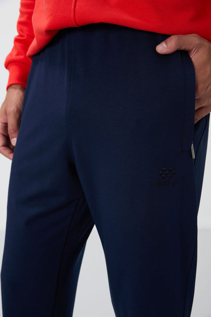 Indigo Zippered Pocket Straight Fit Classic Hem Men's Tracksuit Bottom - 84669