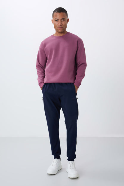 Indigo Zippered Pocket Standard Fit Jogger Men's Tracksuit Bottom - 84651